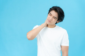 Fototapeta premium office syndromes, man massaging neck pain due to work and using a computer, digital composite of a focused spine of neck pain and shoulder pain symptoms , injuries, health care, medical, myositis