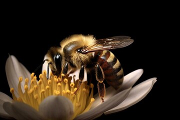 A bee perched on a closed-petal flower. Generative AI