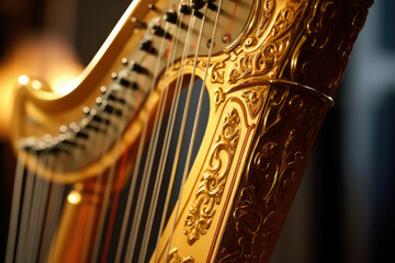 Concert sound classical acoustic string musical harp closeup melody instrument performance
