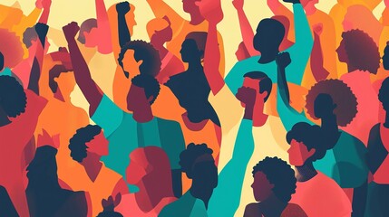 Multi ethnic people raising their fists up in the air, Generative Ai illustration - obrazy, fototapety, plakaty