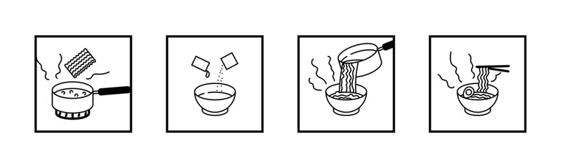 Instant noodles cooking instructions icons