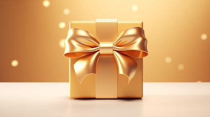 Gift box with large golden bow. 3D realistic gift to present mockup for cosmetic product.