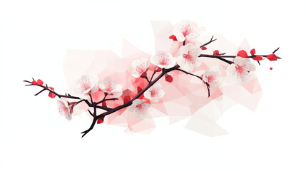 Illustrate cherry blossoms in a geometric and minimalist style, emphasizing renewal and beauty.