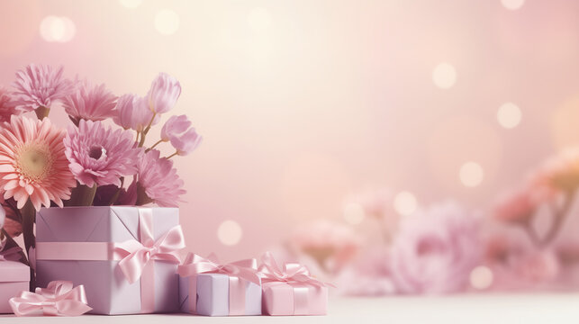 Women day and mother's day background banner in a feminine color