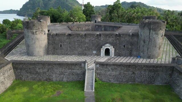 Revealing flyover Banda Island Historic fort