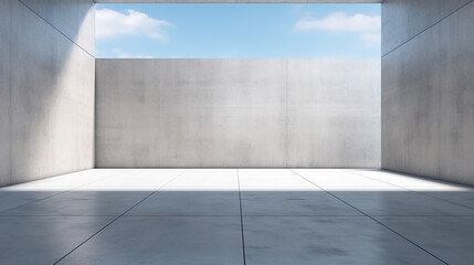 empty concrete floor and gray wall with sunlight 3d rendering