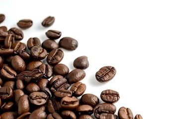 Obraz premium Rich roasted coffee beans on white background isolated. Close up view of brown caffeine goodness perfectly capture aroma and flavor in studio setting ideal for enthusiasts and food photography