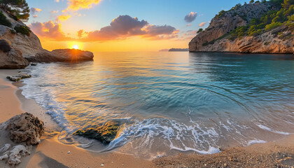 A dramatic sunset over a beautiful seaside with cliffs and a Mediterranean feel at Ca Llentrica...