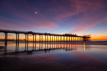 Dramatic Twilight Sky Colors Above Scripps Memorial Pier USCD Salk Institute of Oceanography La...