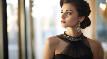 A woman in elegant evening attire ready for a special event , woman, elegant attire, evening, special event