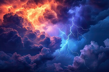 dramatic and intense thunderstorm with cumulonimbus clouds that are illuminated from within - obrazy, fototapety, plakaty