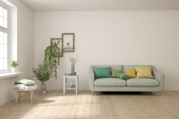 Interior design of modern apartment. Interior mockup. Scandinavian interior design. 3D illustration