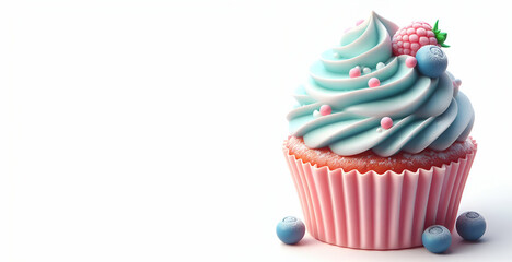 Blue barre Cream cupcake with color sprinkles on withe background ai generative