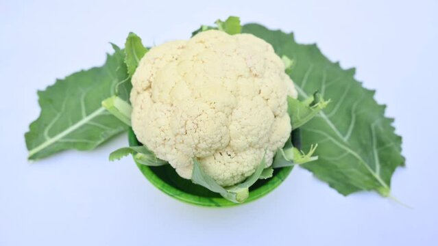 Cauliflower on white background. It is one of several vegetables in the species in the genus Brassica, which is in the Brassicaceae family. Its other names Brassica oleracea, Brussels sprouts and cole