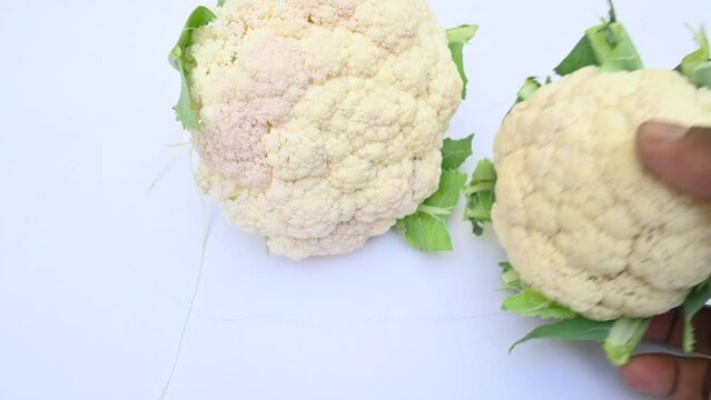 Cauliflower on white background. It is one of several vegetables in the species in the genus Brassica, which is in the Brassicaceae family. Its other names Brassica oleracea, Brussels sprouts and cole