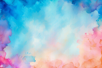 Abstract watercolor background design combining blue, pink and orange colors.