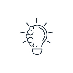 Glowing brain. Creative, innovative thinking. Vector linear icon isolated on white background.