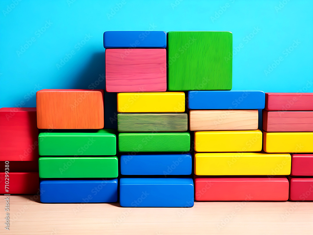 Sticker background of colorful wooden blocks aligned