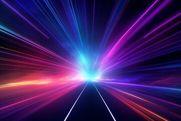 A vibrant tunnel of glowing lines and UV rays symbolizing a network of speed, space, and time, adorned with nocturnal highway lights. Generative AI - obrazy, fototapety, plakaty