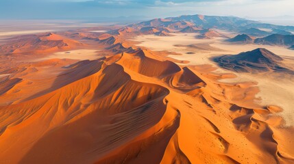 Fototapeta na wymiar Aerial view of red sand in the desert.