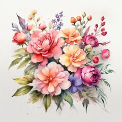 flower bouquet illustration, watercolor style design. ai generative