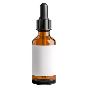 amber dropper bottle with a blank white Label isolated on a transparent background mockup, 2oz amber glass serum bottle png for cosmetics, natural essential oil presentation
