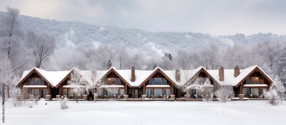 Poster snow-covered vacation cabins near basalt and aspen, colorado.