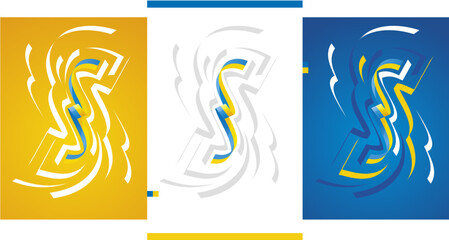 Ukrainian flag ribbon vector illustration set on blue yellow isolated background. Simple usage flag of Ukraine for poster, brochure, flyer, cover, banner, holidays, carnevals, festive, anniversaries