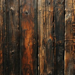 Close-up Detailed Texture of Aged Wooden Planks, Dark Brown Wood Surface with Natural Patterns, Vertical Alignment, Rustic and Aged Aesthetic Background