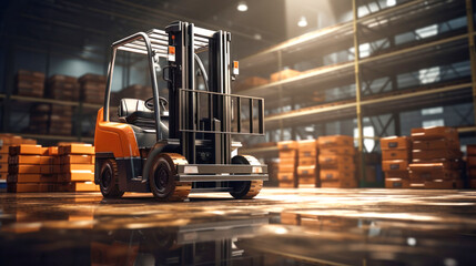 A modern forklift for working in a warehouse, loading, unloading and transporting goods. Logistics warehouse. - Powered by Adobe