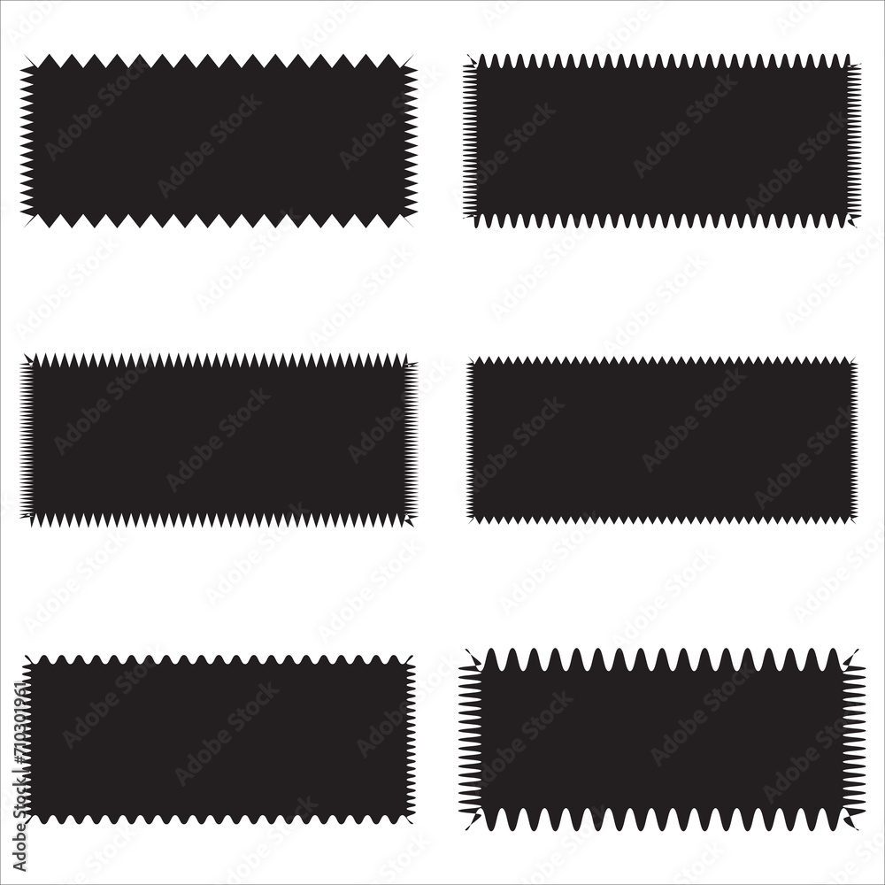 Wall mural zigzag edge rectangle shapes icon set. a group of 6 rectangular shapes with round corners and jagged