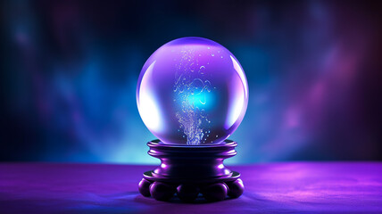 A crystal ball glowing with an inner light set against a mystic background - obrazy, fototapety, plakaty