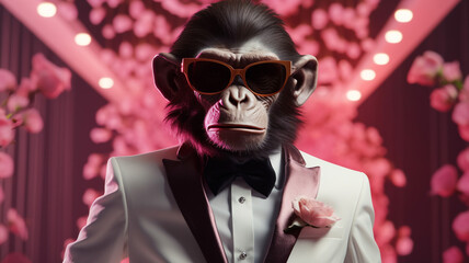 Spy Monkey in a Tuxedo and VR Gadgets Attending - obrazy, fototapety, plakaty