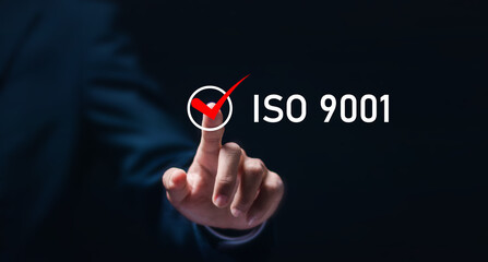 ISO 9001 Standard certification standardisation quality control concept, businessman choose ISO...
