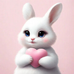 Fototapeta premium white rabbit with pink heart
