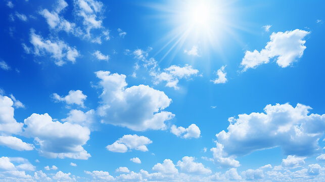 beautiful blue sky bright sun and light clouds wide photo