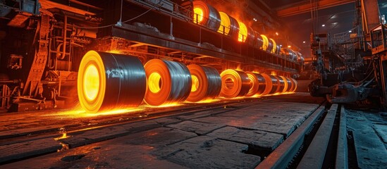 Hot steel coils loaded in a cargo hold of a ship.