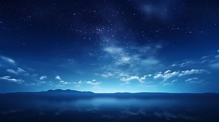 Fotobehang beautiful panorama blue night sky milky way and star on dark blue sky © Aura