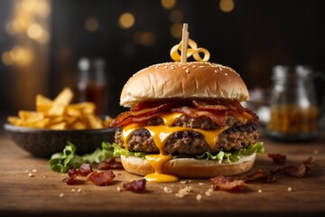 Bacon Cheeseburger - obrazy, fototapety, plakaty