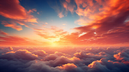 amazing view of sunset sky with dramatic clouds background - obrazy, fototapety, plakaty