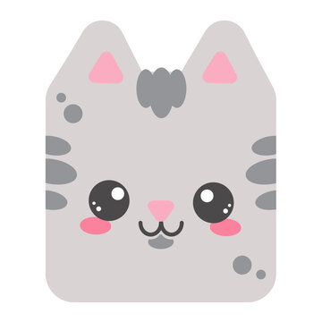 Cute square cat face. Cartoon head of animal character. Minimal simple design. Vector illustration