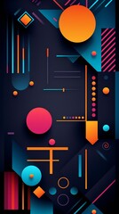 Colorful geometric structures design on black background wallpaper for phone