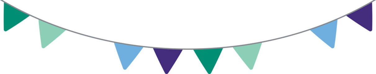 Green, white, blue and purple colored party bunting, as the colors of the gay man flag. LGBTQI concept. Flat design illustration.