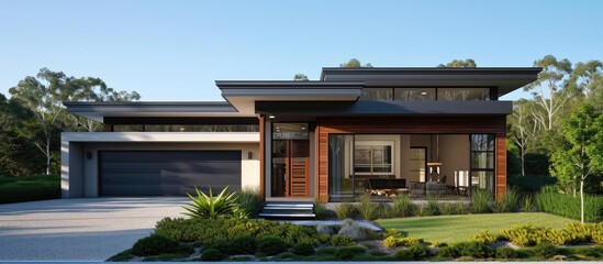 New contemporary Australian home's front view.
