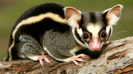A pet animal is seen on a tree branch in a closeup photo.