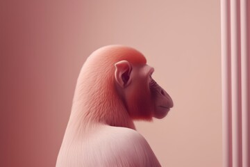 A monkey with pink hair, resembling surreal hybrid animals, is seen.