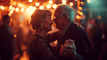 senior couple dancing in a party