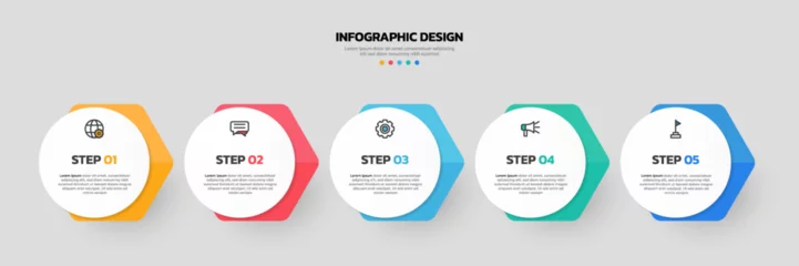 Fotobehang Modern business infographic template, hexagon shape with 5 options or steps icons. © Flookker