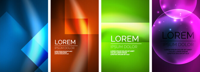 Set of bright glossy glowing neon circle poster backgrounds. Vector illustration For Wallpaper, Banner, Background, Card, Book Illustration, landing page