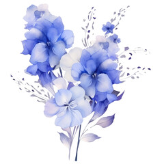 Watercolor delphinium floral bouquet png, elegant wedding arrangement, blue blossom flowers. trasparent background